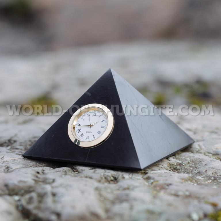 Shungite polished pyramid with clock