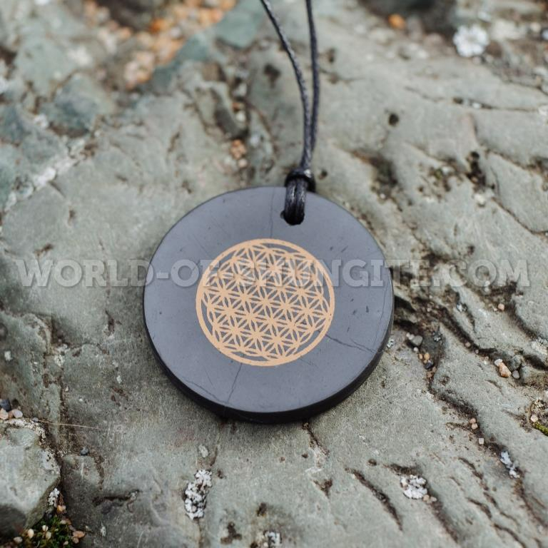 Shungite pendant "Flower of life" (circle)