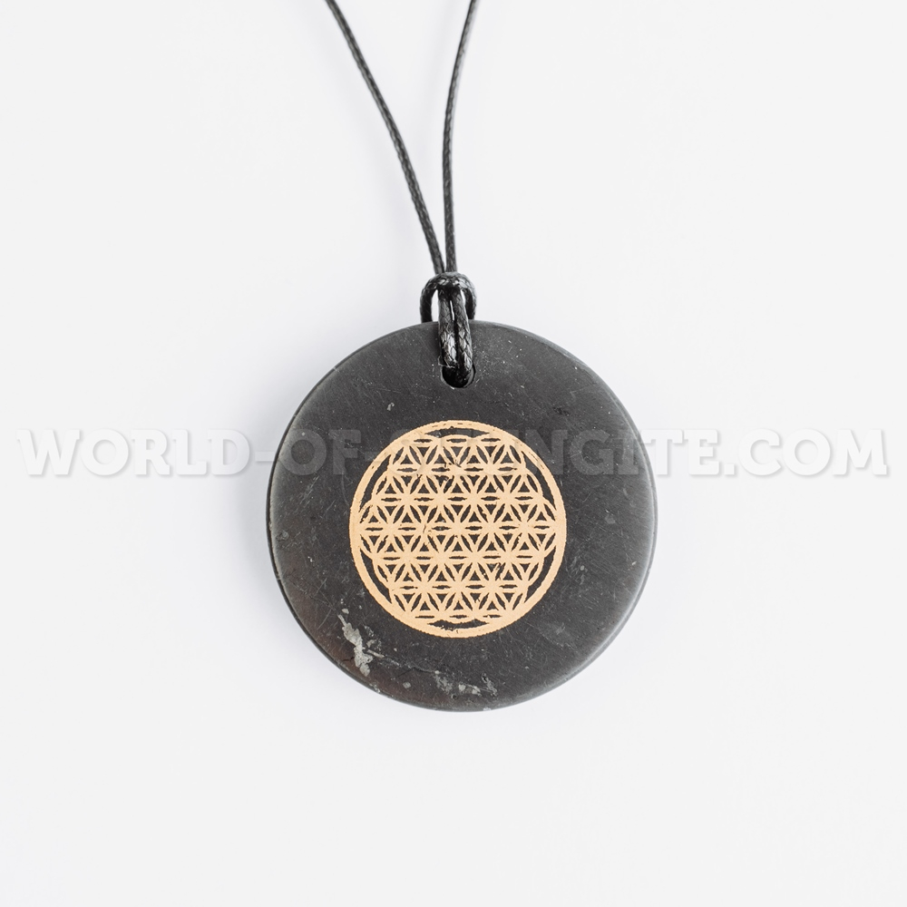 Shungite pendant "Flower of life" (circle)
