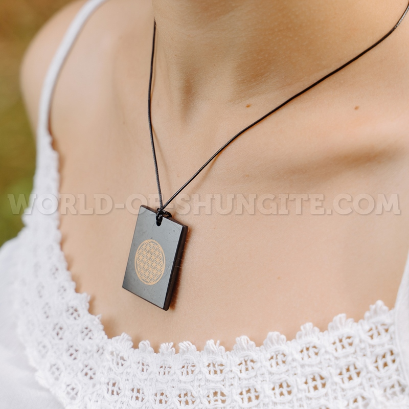 Shungite pendant "Flower of life" (rectangular)