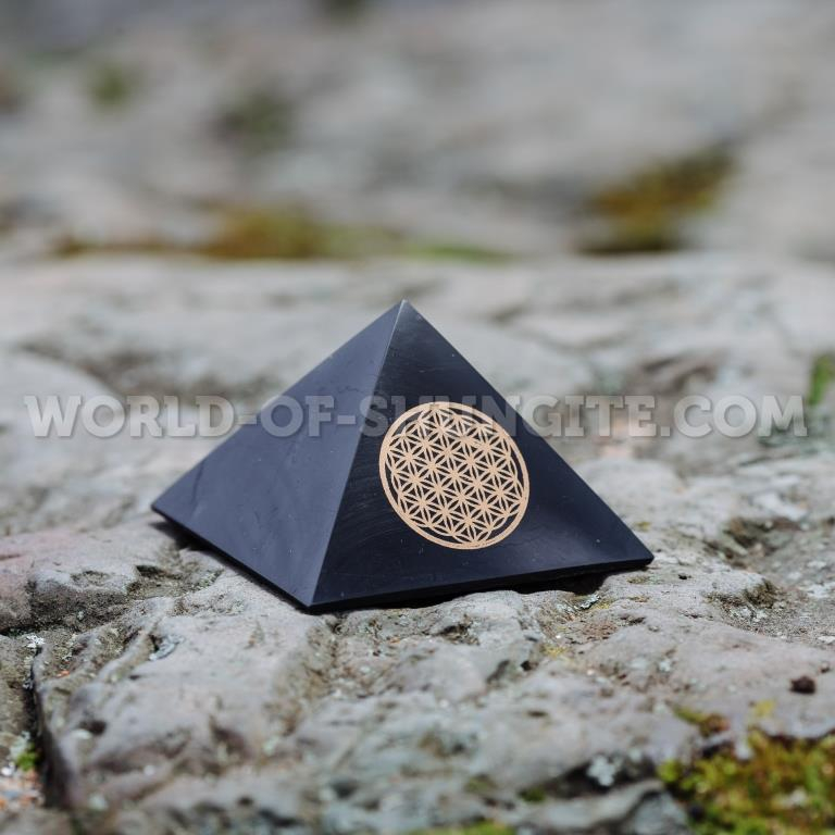 Shungite pyramid "Flower of life" - 7 cm