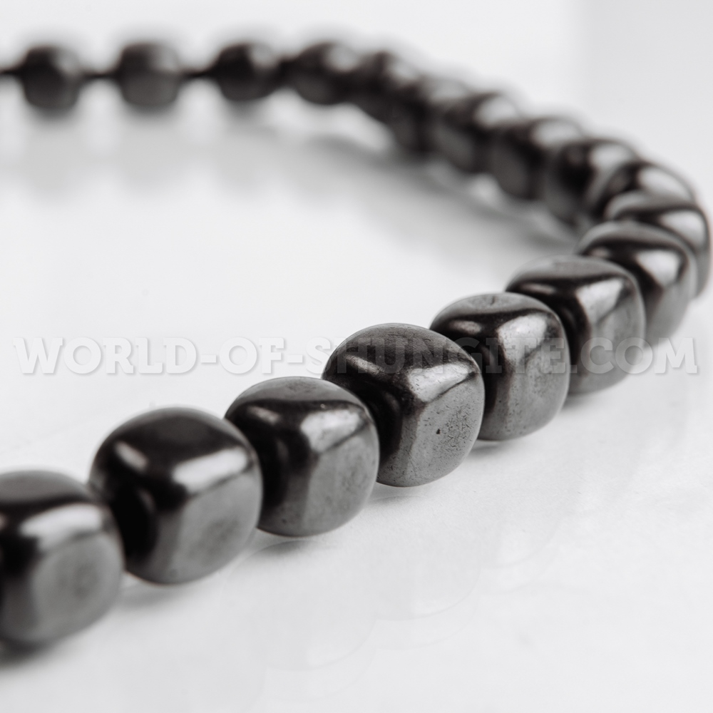 Shungite necklace "Pellet cubes" with black glass beads from Karelia