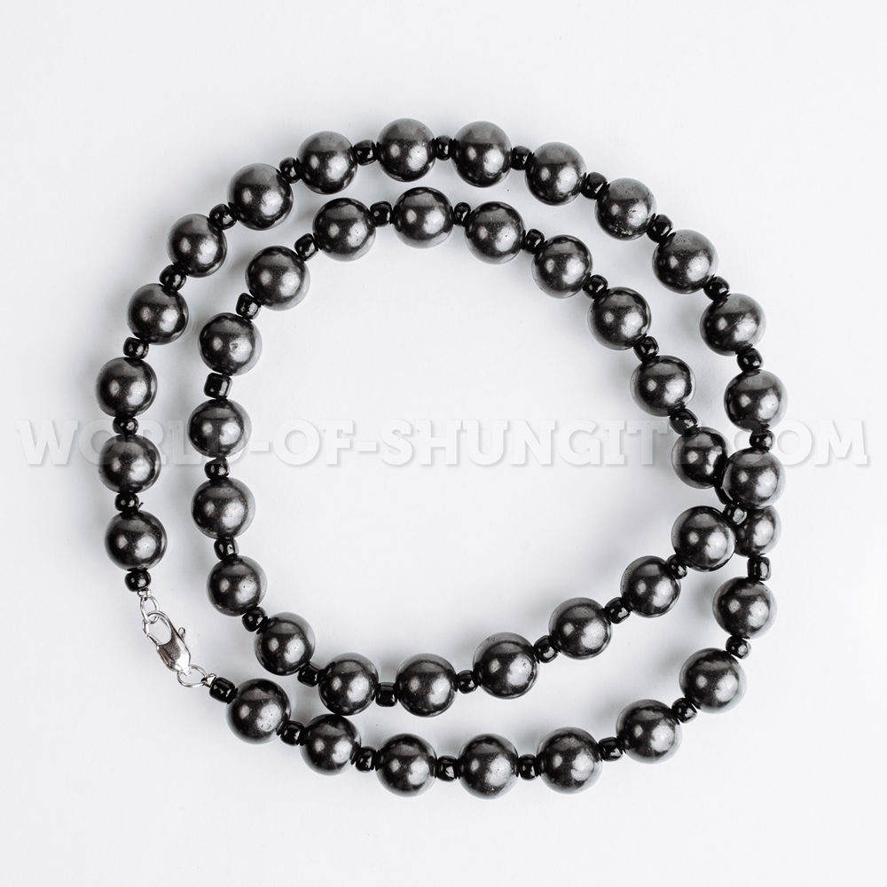 Shungite necklace with black glass beads
