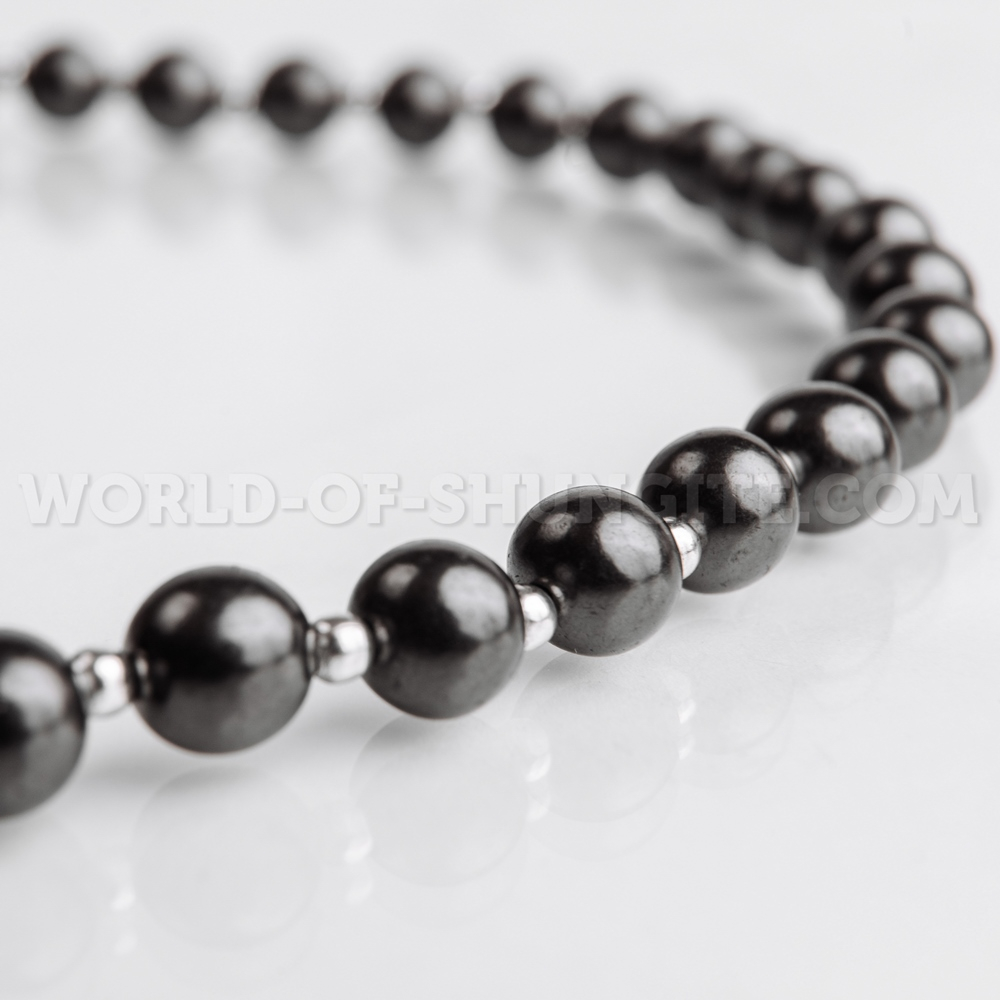 Shungite necklace with silvery glass beads