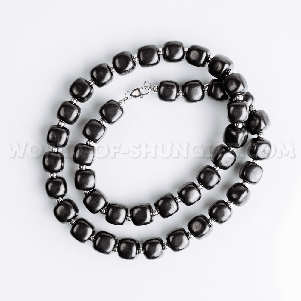 Necklace "Pellet cubes" with silvery glass beads