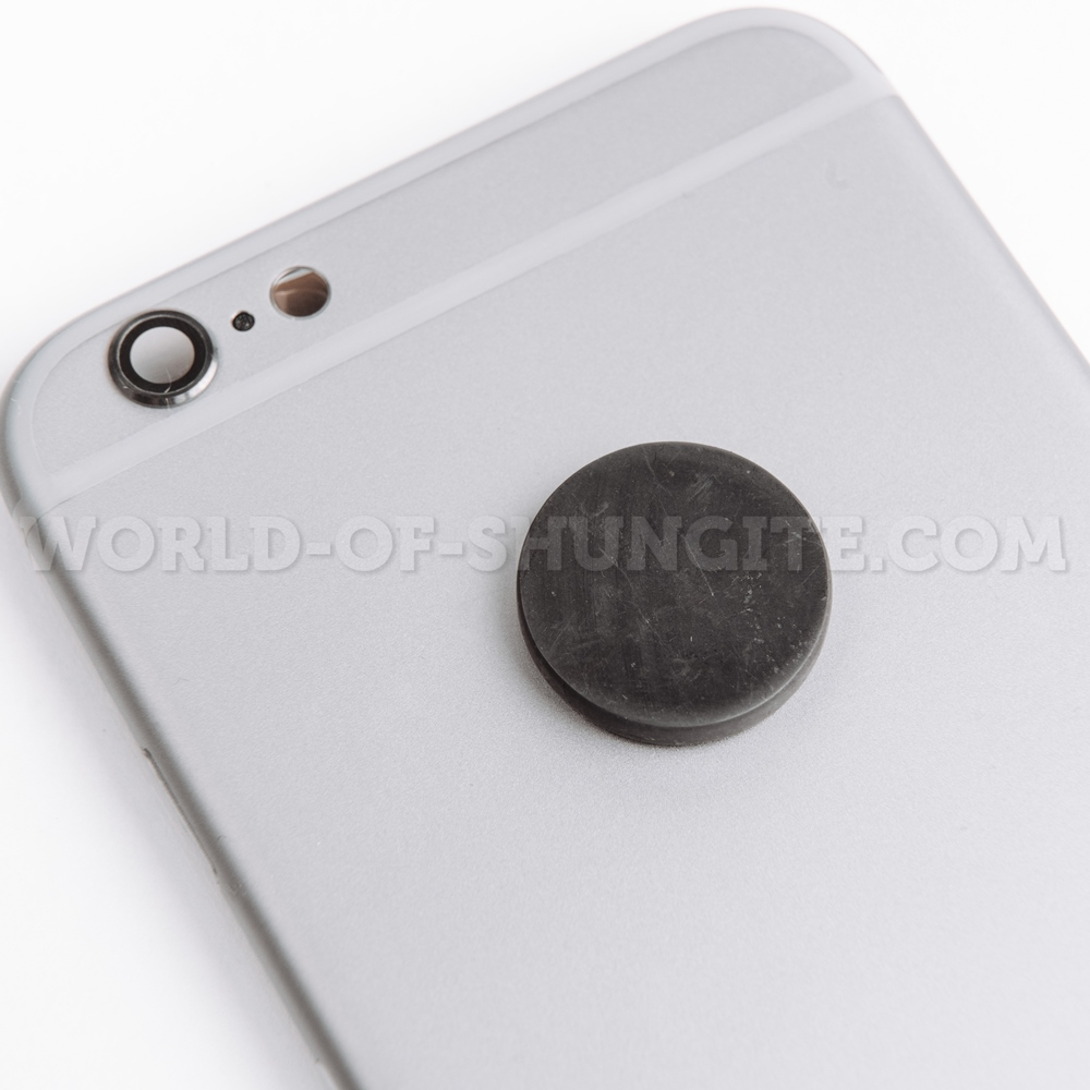 Shungite polished round plate for cell phone 19 mm