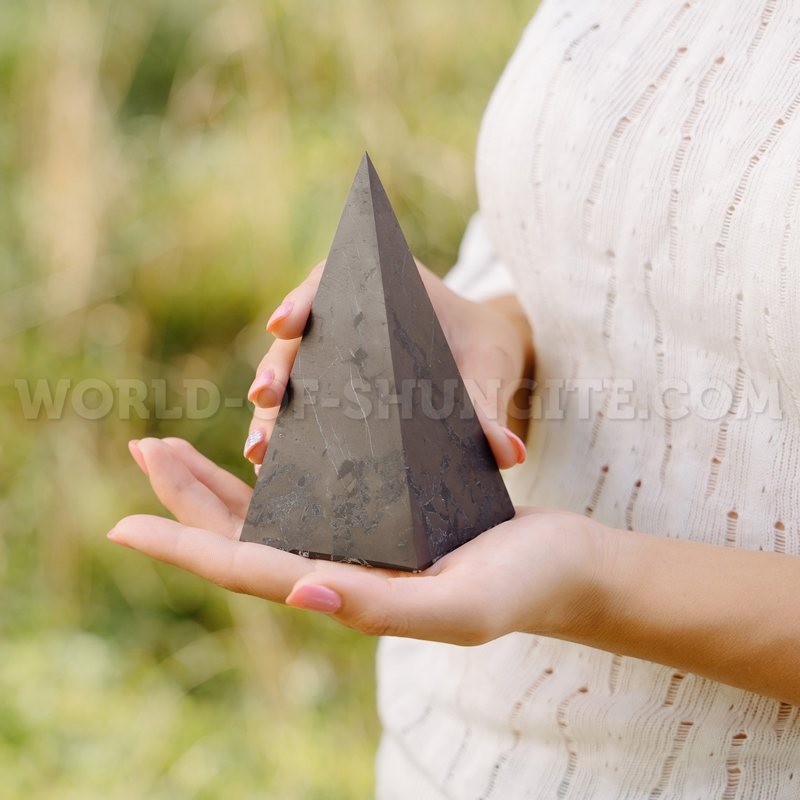 Shungite unpolished high pyramid 9 cm