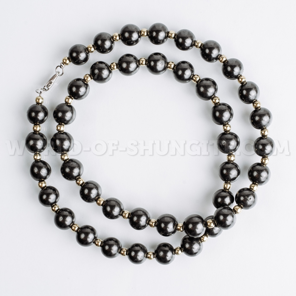 Shungite necklace with goldish glass beads