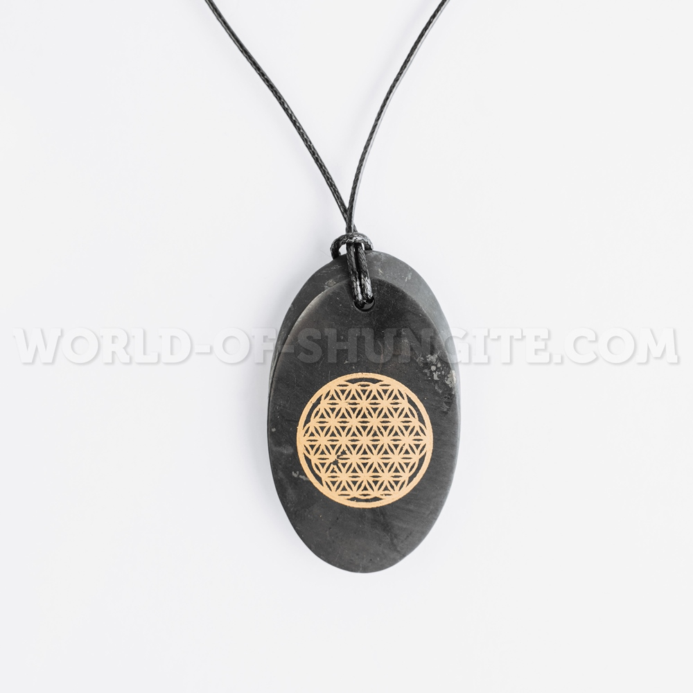 Shungite pendant "Flower of life" (oval)