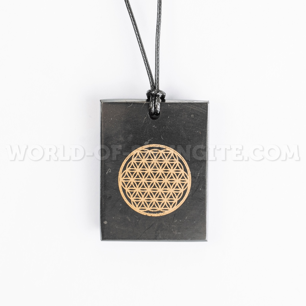 Shungite pendant "Flower of life" (rectangular)