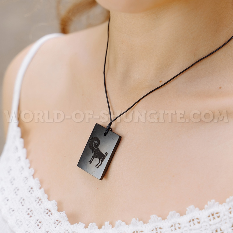 Shungite pendant "ARIES" with laser engraving