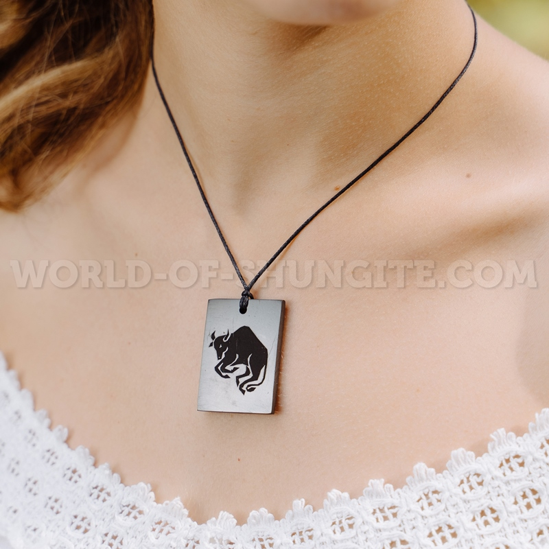 Shungite pendant "ARIES" with laser engraving