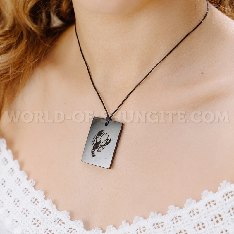 Shungite pendant "CANCER" with laser engraving from Karelia