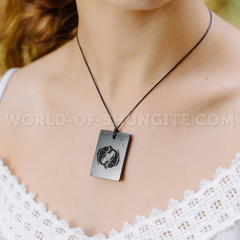 Shungite pendant "PISCES " with laser engraving