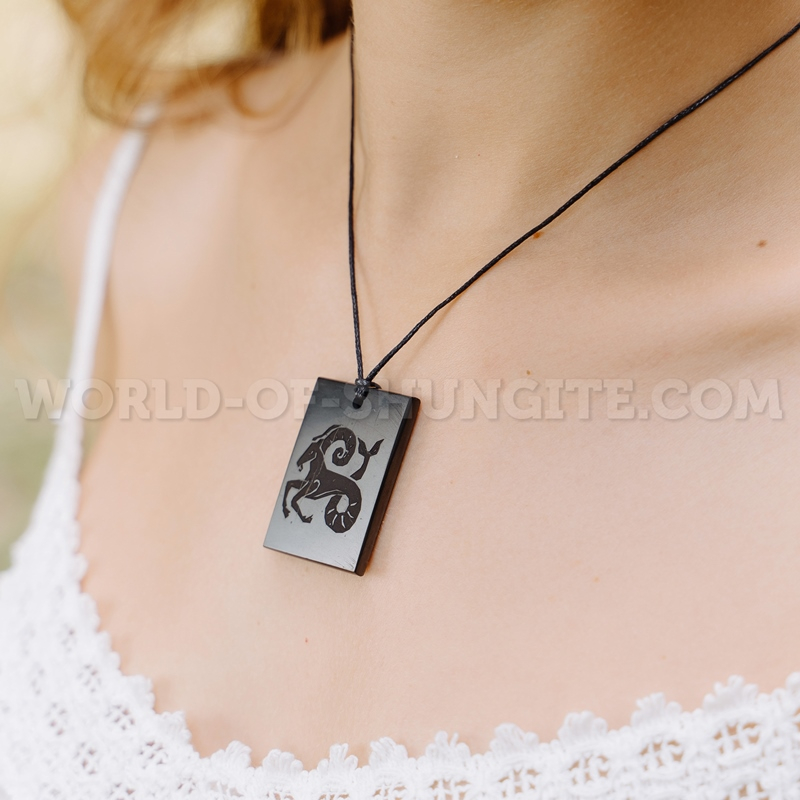 Shungite pendant "Capricorn" with laser engraving