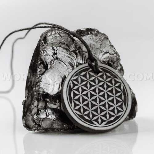 Shungite pendant "Flower of life" (circle) with laser engraving