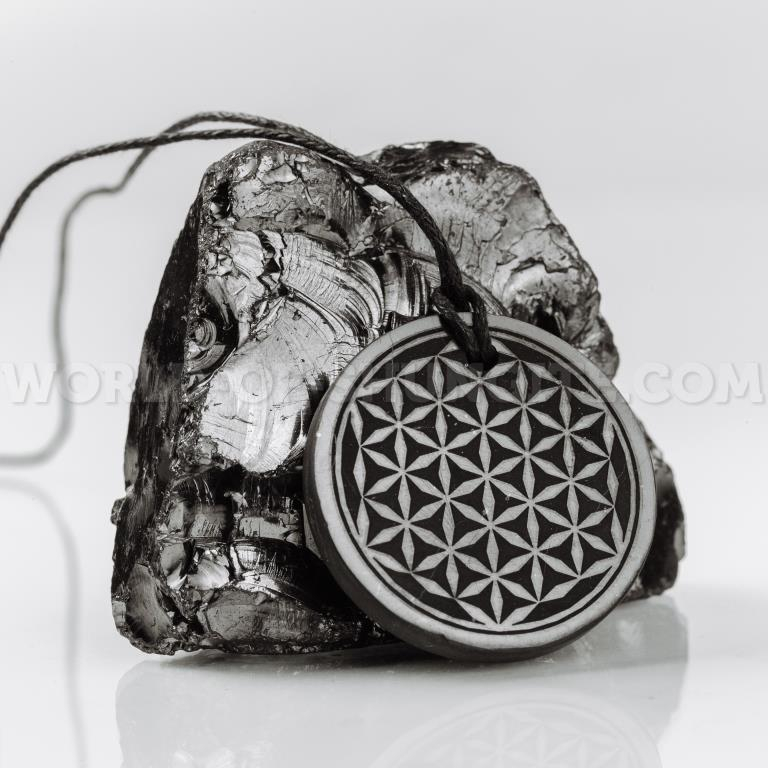 Russian Shungite pendant "Flower of life" (circle) with laser engraving