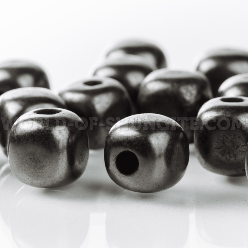 Shungite placer of beads_cubes 9mm (polished beads with holes) from Russia