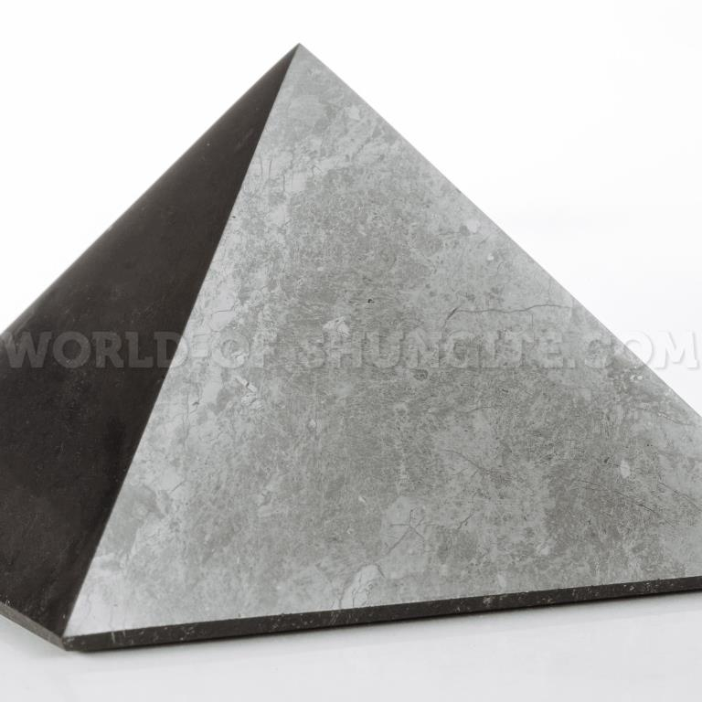 Russian Shungite polished pyramid 7 cm with laser engraving