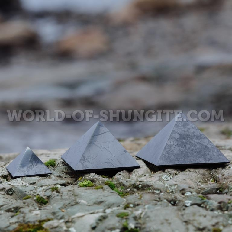 Shungite polished pyramid 10 cm with individual laser engraving