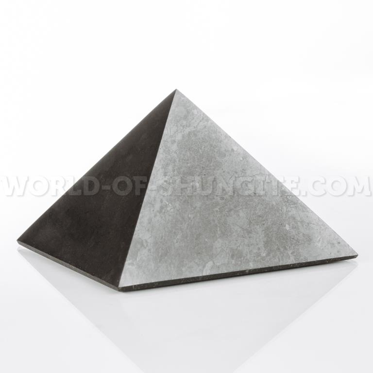 Shungite polished pyramid 10 cm with laser engraving