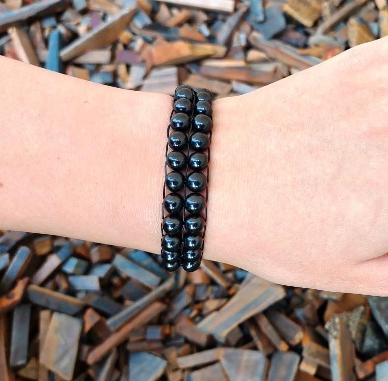 Two-row bracelet made of shungite from Karelia