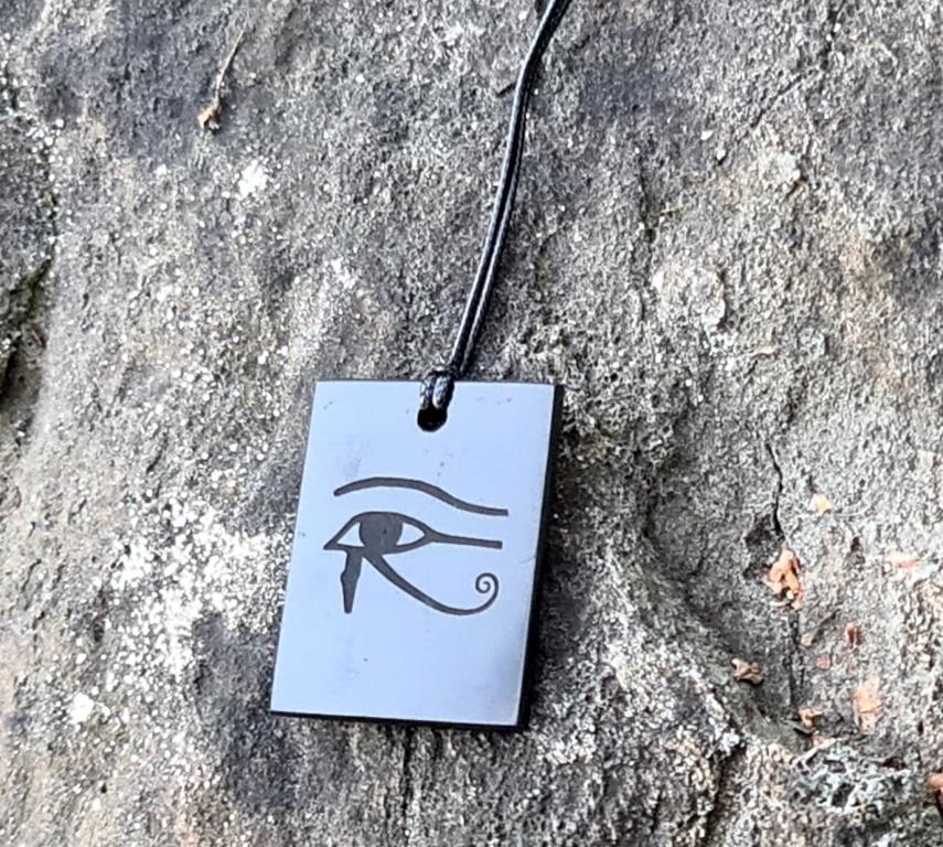 Shungite pendant "The EYE OF HORUS" (rectangle) with laser engraving from Karelia
