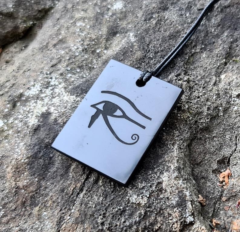 Shungite pendant "The EYE OF HORUS" (rectangle) with laser engraving