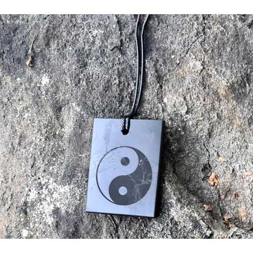 Shungite pendant "YIN YANG" (rectangle) with laser engraving