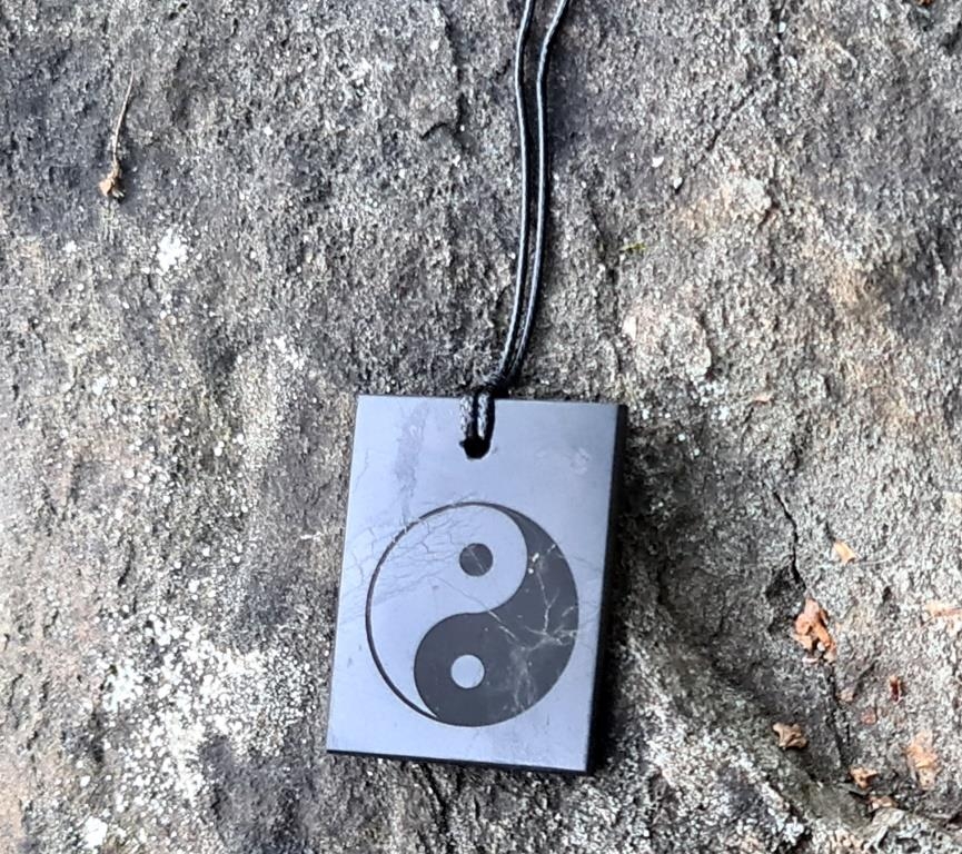 Shungite pendant "YIN YANG" (rectangle) with laser engraving from Karelia