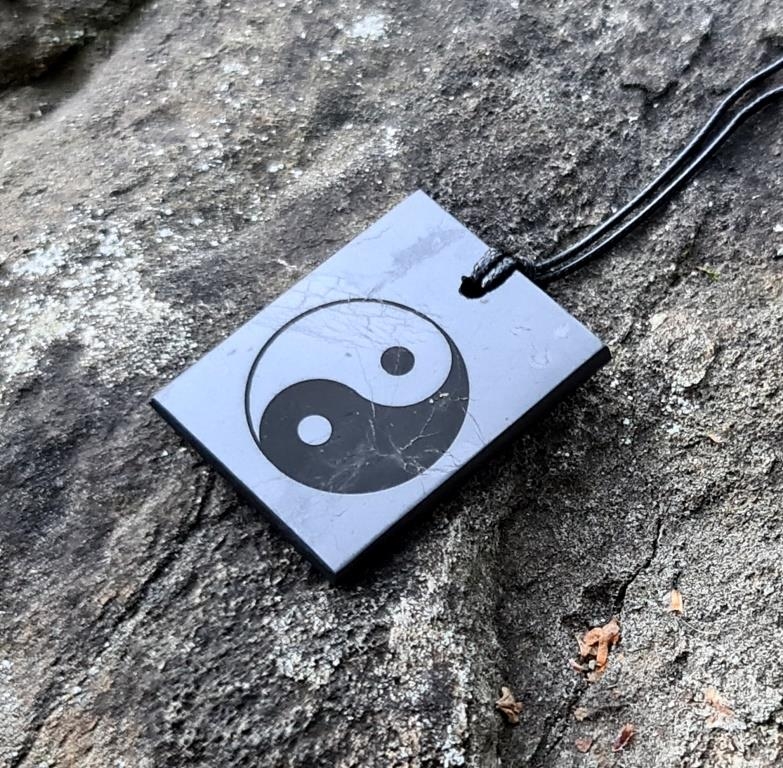 Shungite pendant "YIN YANG" (rectangle) with laser engraving