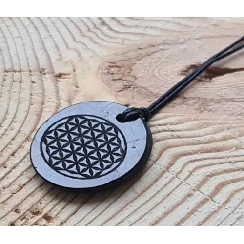 Shungite pendant "Flower of life" (oval) with laser engraving