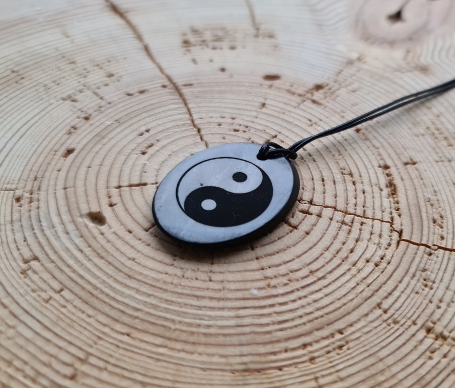 Shungite pendant "YIN YANG" (oval) with laser engraving from Russia