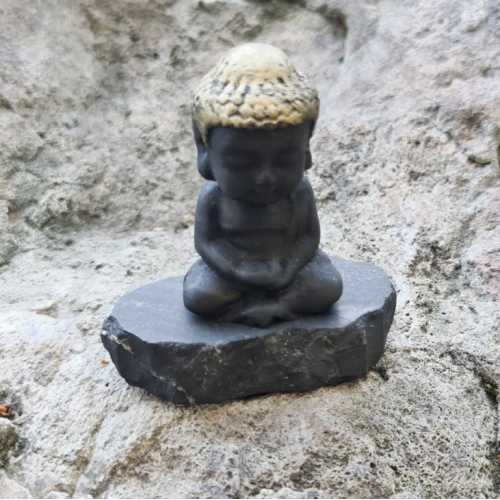Shungite Buddha Child Figurine - Golden Head