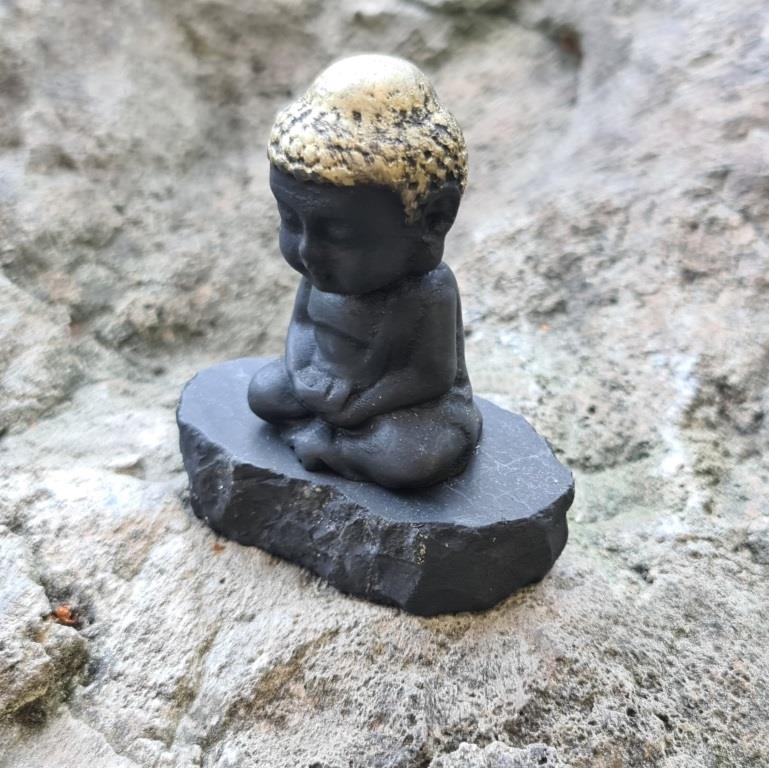 Shungite Buddha Child Figurine - Golden Head