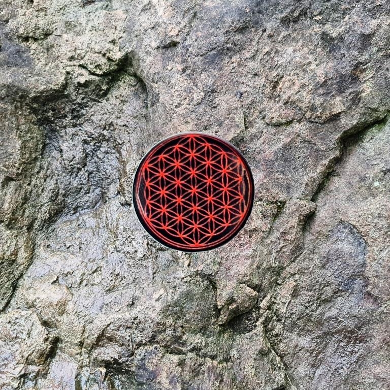 Shungite plaque for cell phone Flower of Life with gel sticker