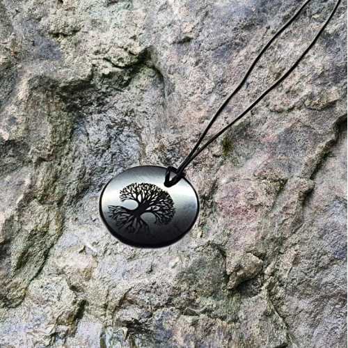 Tree of Life pendant with laser engraving made of shungite