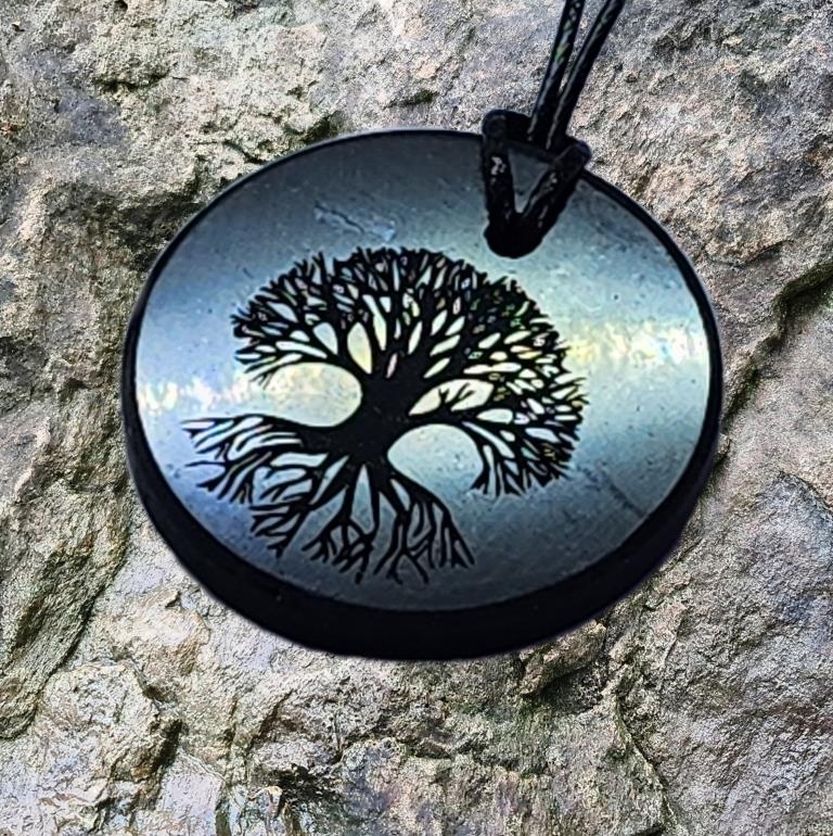 Tree of Life pendant with laser engraving made of shungite