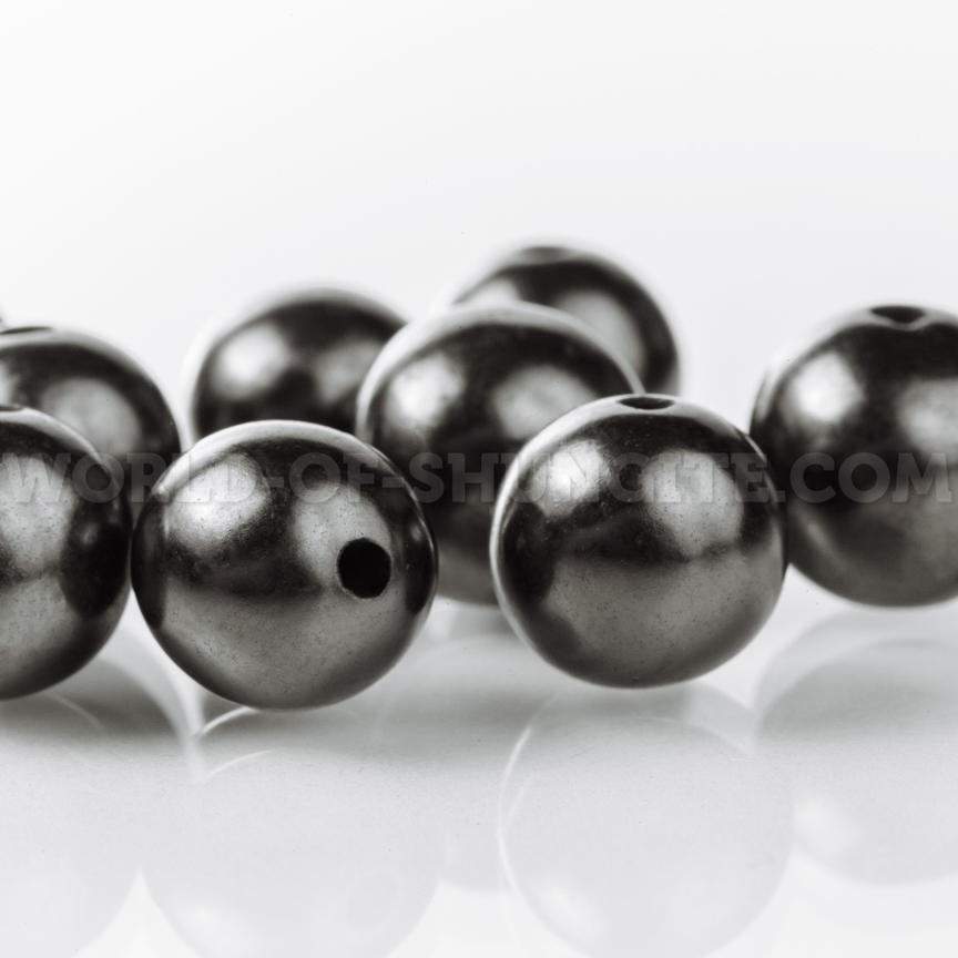 Thread of polished shungite beads 6 mm (beads with holes)