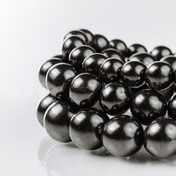 Thread of polished shungite beads 8 mm (beads with holes)