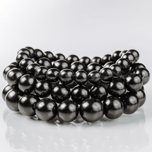 Thread of polished shungite beads (50 pcs) 8 mm (beads with holes)