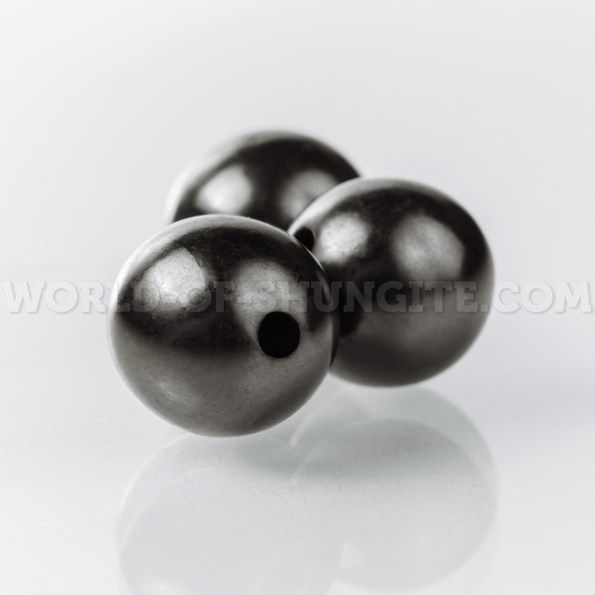 Thread of polished shungite beads 10 mm (beads with holes)