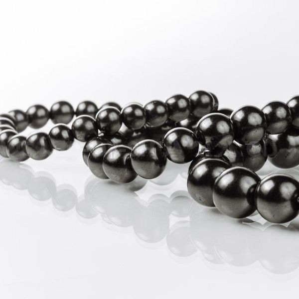 Thread of polished shungite beads 12 mm (beads with holes)