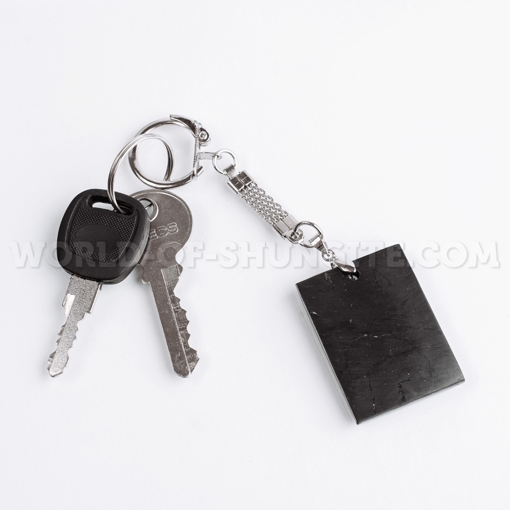 Rectangle keychain made of shungite with individual engraving