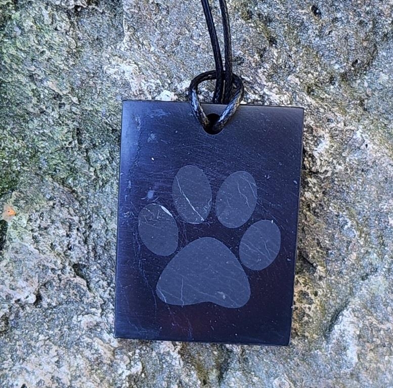 Shungite pendant "Cat's Foot" (rectangle) with laser engraving