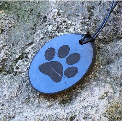 Shungite pendant ""Cat's Foot"" (oval) with laser engraving