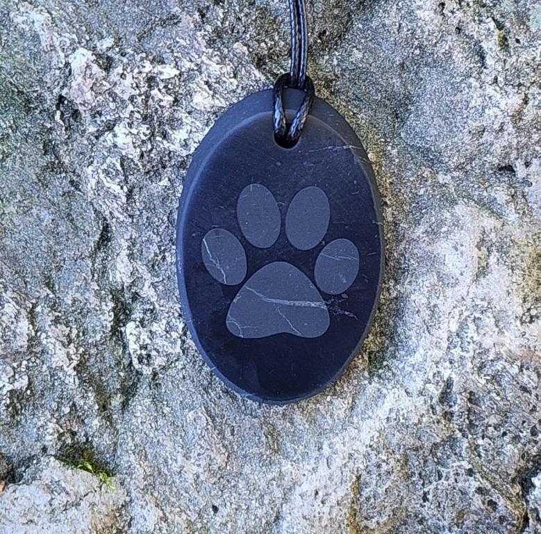 Shungite pendant ""Cat's Foot"" (oval) with laser engraving