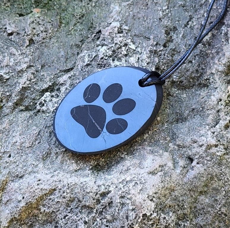 Shungite pendant ""Cat's Foot"" (oval) with laser engraving