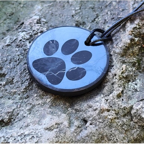Shungite pendant "Cat's Foot" (circle) with laser engraving