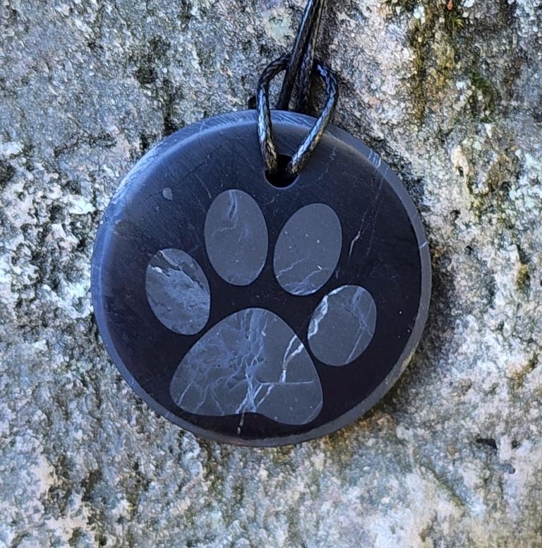 Shungite pendant "Cat's Foot" (circle) with laser engraving